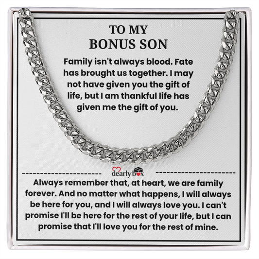 To My Bonus Son - "My Family Forever" Cuban Link Chain Gift