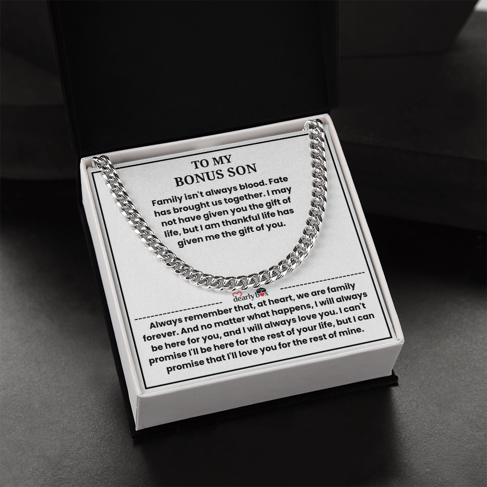 To My Bonus Son - "My Family Forever" Cuban Link Chain Gift