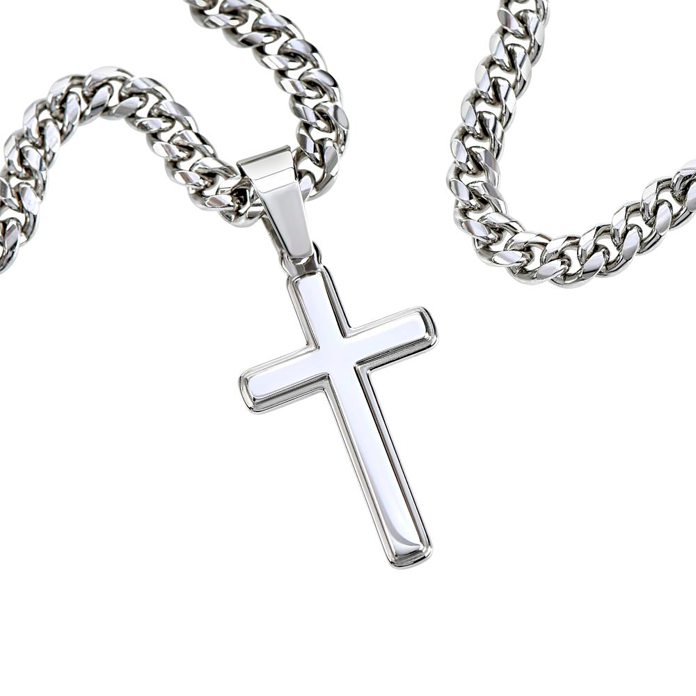 To My Son "I Love You Forever" Artisan Cross with Cuban Link Chain