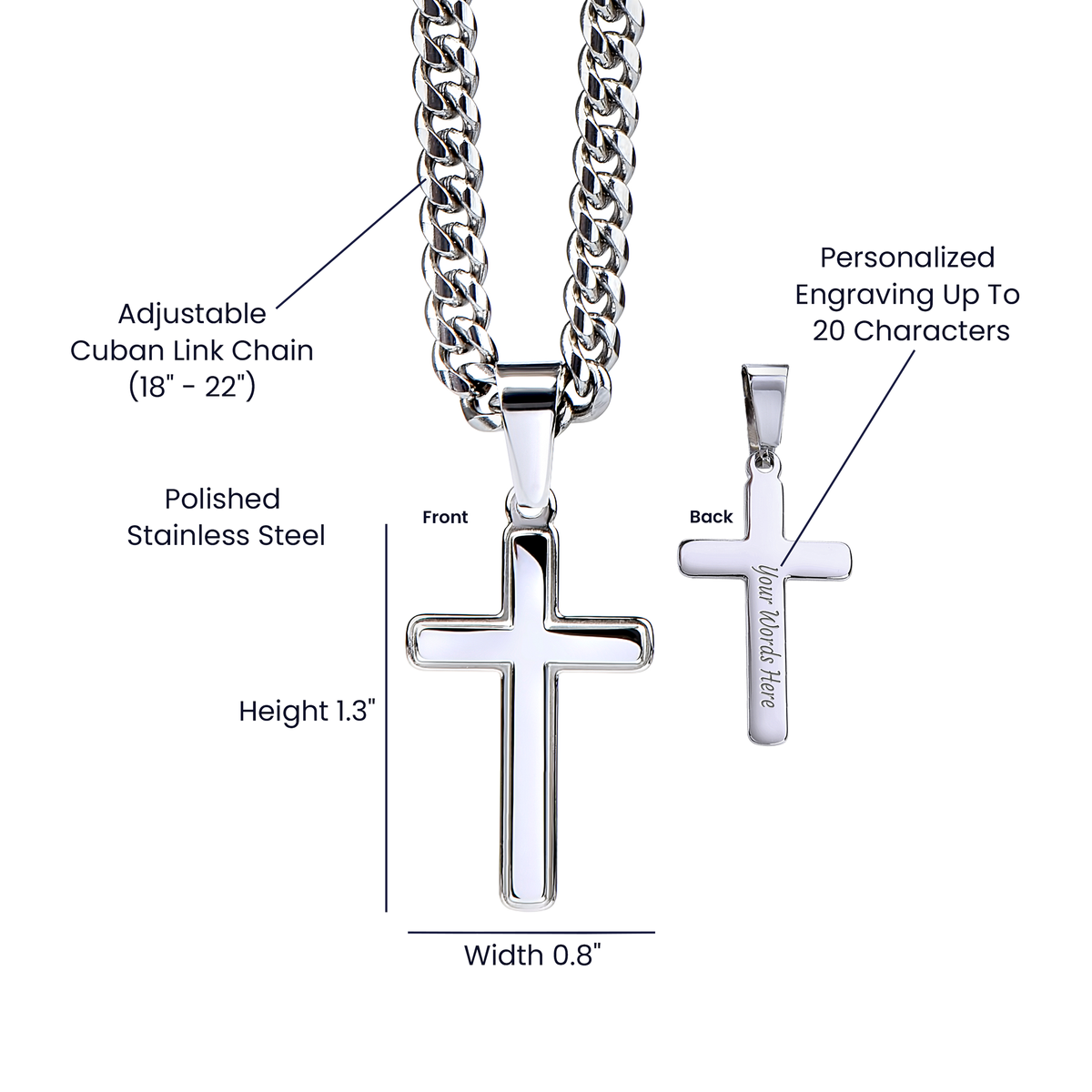 To My Son "I Love You Forever" Artisan Cross with Cuban Link Chain