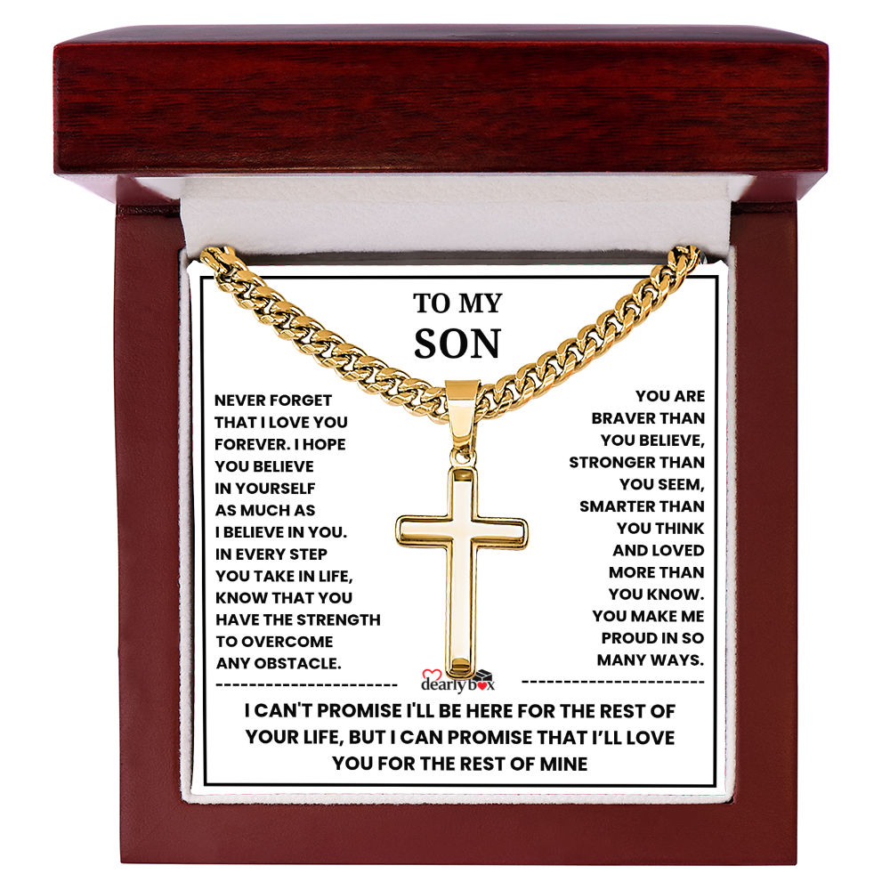 To My Son "I Love You Forever" Artisan Cross with Cuban Link Chain
